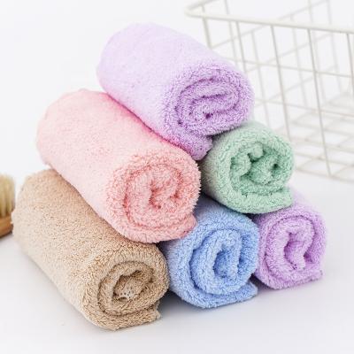 China Small Hypoallergenic Square Coral Velvet Microfiber Kids Baby Face Saliva Towels for sale