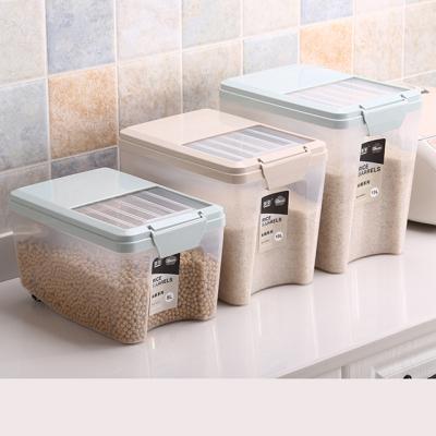 China Sustainable 10kg Rice Storage Containers Box With Wheels Grain Rice Candy Bug Proof Plastic Storage Boxes And Bins for sale