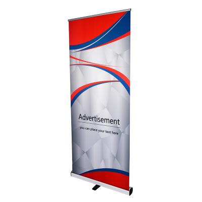 China Talking Activities Model Steel Roll Up One Foot Portable Triangle Well Roll Up Banner Stand With Durable Aluminum Hardware Base for sale