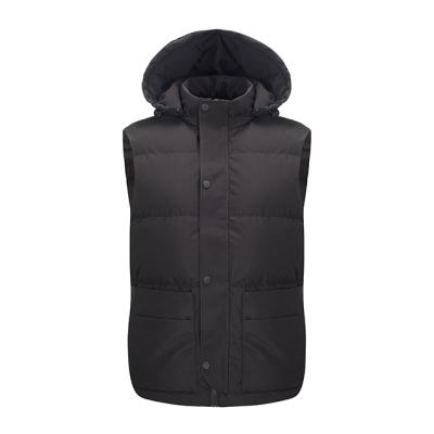 China Custom Anti-Wrinkle Logo Brand 100% Polyester Shell And White Linen 80% Feather Mens Duck Down 20% Stripper Black Bubble Vest With Hood for sale