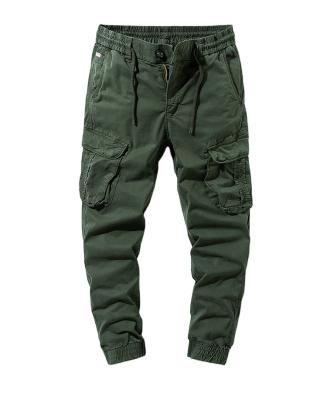 China Hotsale Customized Anti-Pilling Men's Trotter Pants Army Green Multi Pockets Slim Fit Cargo Pant Elastic Open Up Overall 100% Cotton Pants for sale