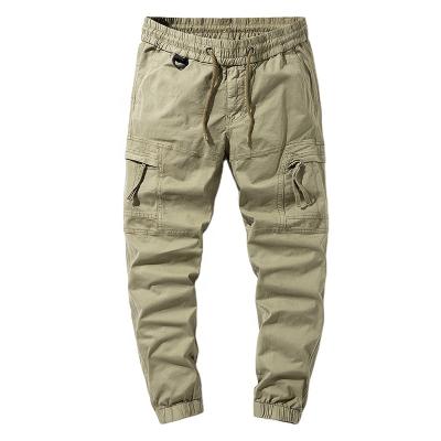 China Anti-pilling Hotsale Customized Men's Trotter Cotton Spandex Slim Fit Cargo Pants Multi Pockets Elastic Opening Overall Army Green Pants for sale