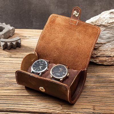 China Handmade Watch Storage Leather Case Organizer Jewelry Travel Bag Watch Protector Holder with Closure Strap for sale