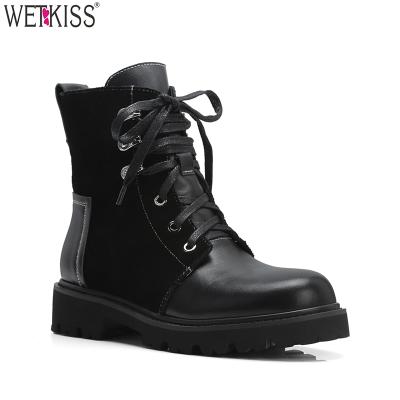 China Fashion\Comfortable\durable hot sale rubber sole lace up leather ankle boots women shoes black lace up army combat boots for sale