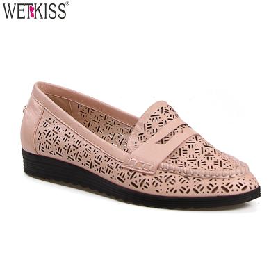 China Women's Hollow Summer Shoes Wholesale Women Slip On Flats Shoes Genuine Leather Flats for sale