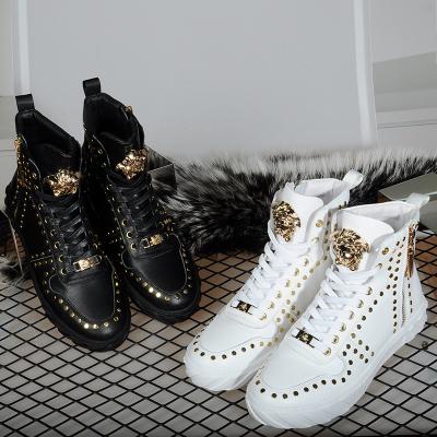 China OTHER WETKISS Newcomers Rivet Celebrity Leather Shoes Studded Ankle Steel Toe Men Leather Motorcycle Boots for sale