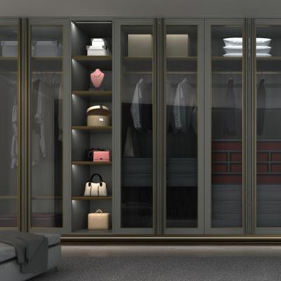 China Easy To Clean And Assemble Luxury Fashion Desgned Alumunium And Wood Framed Wardrobes With Glass Door for sale