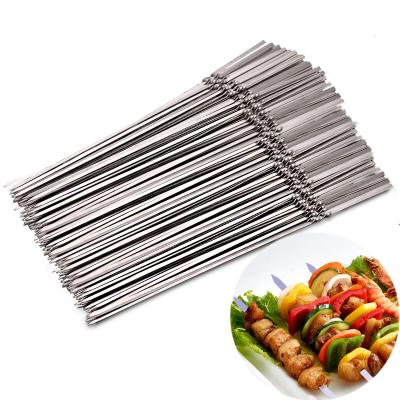 China 2022 BBQ Forks Easily Cleaned Flat Kebab Skewer Spits Stainless Steel BBQ Tool Picnic Grill Spikes Metal Kebab Skewer Skewer Turkish Kebab for sale