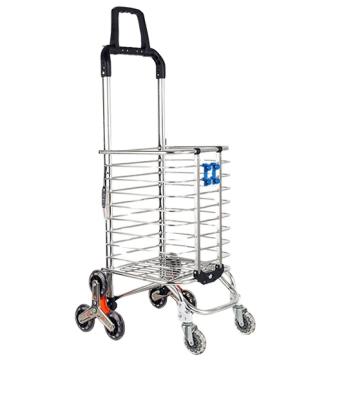 China Wholesale 3 Wheels Stair Folding Aluminum Alloy Supermarket Cart Collapsible Shopping Trolley for sale