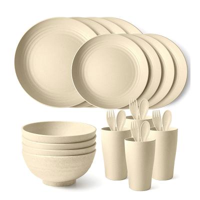 China Sinoge Sustainable New Design Unbreakable 28 Piece Color Wheat Straw Dinnerware Sets Simple Kitchen Tableware for sale