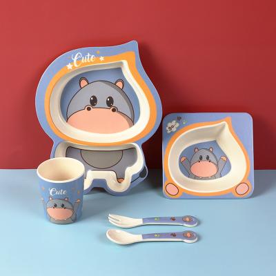 China Bamboo Fiber Microwavable Children's Tableware Five-Piece Set Gift Box Baby Food Trivet Set Children's Tableware for sale