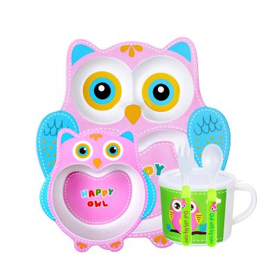 China Owl Design Cute Bamboo Fiber Sustainable Biodegradable Unbreakable Lightweight Kids Tablewaer Cute Animal Design for sale