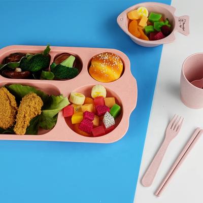 China Sustainable Unbreakable Fiber Straw Plastics Plate Wheat Straw Fiber Baby Plates Kids Dinner Set for sale