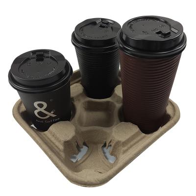 China Paper Pulp Cup Tray Holders Cup Tray For 4 Stackable Biodegradable Takeaway Coffee for sale