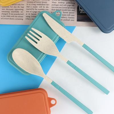 China Viable Luxury Style Colorful Dismountable Wheat Straw Knife Chopsticks Dish Dinner Set Wheat Straw Cutlery for sale