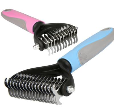 China 2021 New Pet Grooming Product Double Side Knot Viable Comb Dog Dematting Tool Fur Brush Comb for sale