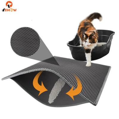 China Durable Easy To Clean Black Cat Litter Mat Waterproof Double Layer EVA Honeycomb Super Size Gray Urine Kitty Litter Trapping Mat for sale