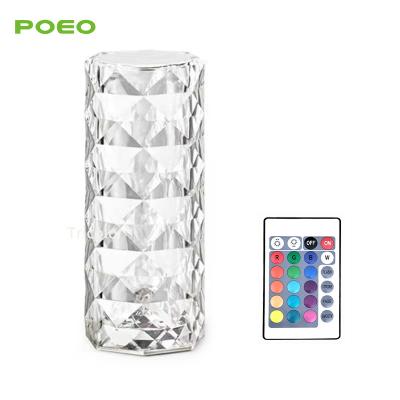 China Contemporary Remote Control Acrylic Rose Crystal Table Lamp Decorative Night Mood Light RGB Atmosphere Crystal Desk Lamp Indoor Touch for sale