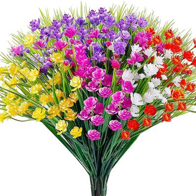 China Eco-friendly Plastic Flowers For Outdoor Artificial Greenery Shrub Plants For Party Garden Decor for sale