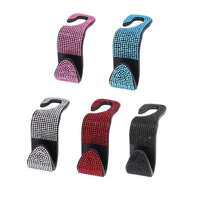 China Luxury Bling Car Seat Hanger Backseat Bling Car Accessories For Women Rear Seats Headrest Hook Auto Package Black Silver Color for sale