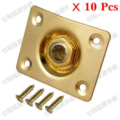 China Iron and copper 10 Pcs Golden Guitar Bass Jack 1/4 Output Input Socket for Electric Guitar With Square Style Jack Plate (SFCK- GD) for sale