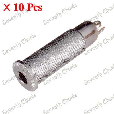 China Brass 10 Pcs Chrome Knurled Cylinder Bass Guitar Output Input Jack Plug Socket / Guitar jack 1/4