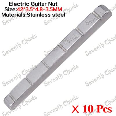 China Stainless Steel 10 Pcs Stainless Steel ST FD Style Electric Guitar Nuts  6 String Slotted  - Size 42 x 3.5 x 4.8-3.5mm for sale