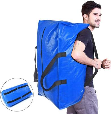 China 2021 Wholesale Extra Large Water Proof Handled Travel Shopping Bag Blue PP Woven Bag With Zipper for sale