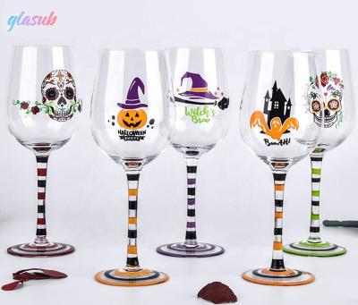 China Viable Custom Unique Printed Photo Colored Wine Glass of Ins Skull Witch Goblet for Christmas Festival for sale