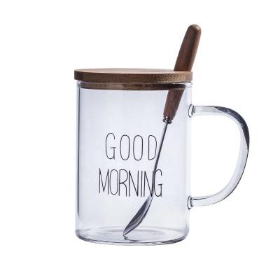 China 15oz Sublimation Glass Stocked Mug With Bamboo Lid Breakfast Heat Resistant Glass Coffee Mug For Tea Milk Coffee Oat Yogurt for sale