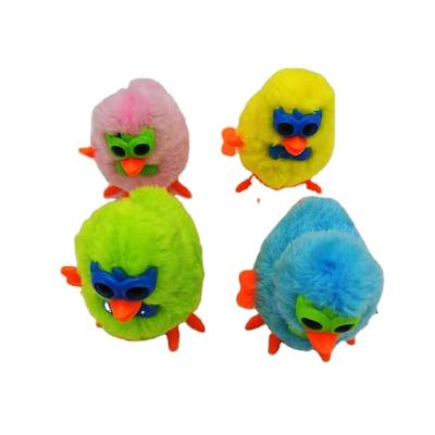 China Cute Animal Chicken Glass Cogs Toy Chicken Stuffed Chicken Wearing Yellow Toy Jumping Toys 16831A for sale