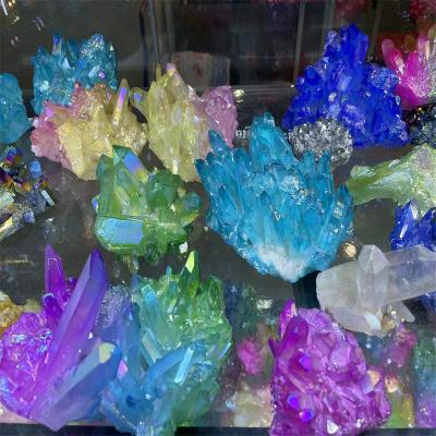 China China Natural Raw Crystal Titanium Mineral Sample Electroplated Cluster And Colored White Crystal Cluster for sale