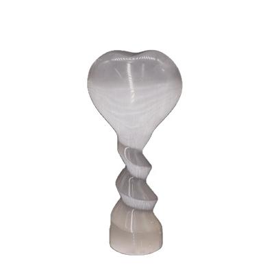 China China Wholesale Hand Carved White Selenite Cupid's Tower Gypsum Heart Plaster Love Column Spiral Love Wand For Gift for sale