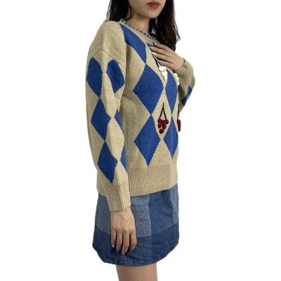 China Anti-wrinkle Women Graphic Long Sleeves Geometry Cashmere Pullover Sweater For Ladies for sale