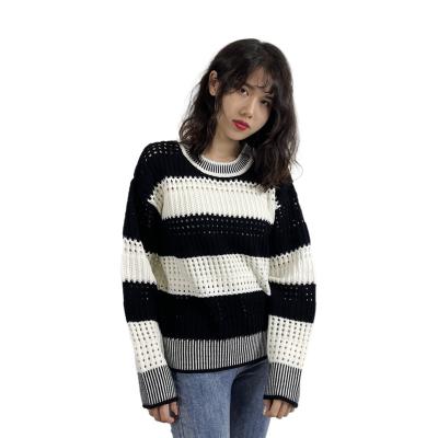 China 2022 Anti-wrinkle wholesale knitwear manufacturer women knit high neck striped head knit sweater for sale