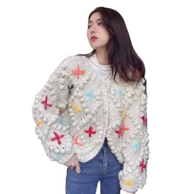 China Anti-Wrinkle Fashion Color Block Cloud Pattern Graphic Flower Crochet Sweater Women Sweater Custom Made Sweater for sale