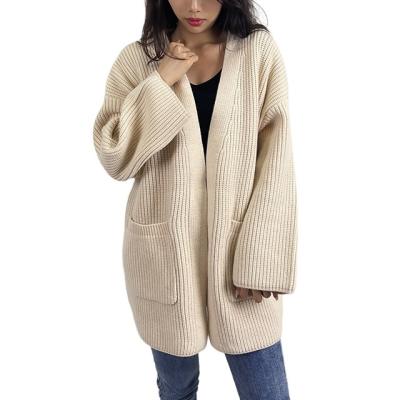 China 2020 Autumn Winter Chunky Women's Long Length Nude Color Anti-wrinkle Wool Fabric Knitted Coats For Ladies for sale