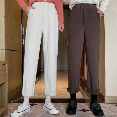 China Custom Anti-wrinkle Women's Casual Pants Corduroy Pants Springs New Fashion Elastic Waist Ladies Pants Women Cargo Pants for sale