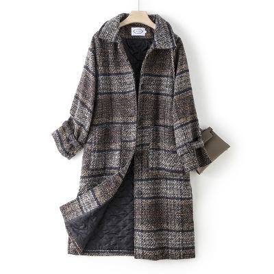 China New Design Anti-Wrinkle Long Waist Coat Knee Length Winter Women Fashion Belt Oversize Plaid Loose Woolen Coats Wool Blend Coats for sale