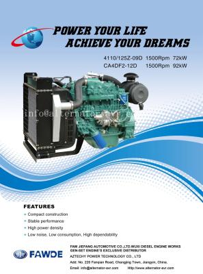 China 65KW-92KW 4DF Series of FAW Diesel Engine for sale