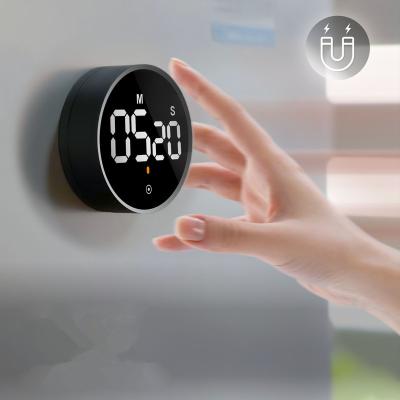 China Sustainable Black Plastic Shell Kitchen Multi Functional Round Rotatable Digital LED Timer Magnetic Countdown Timer for Household Student for sale