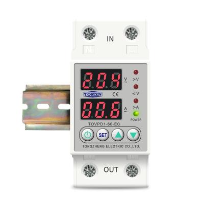 China Dual rail display adjustable over voltage current and under voltage protection device protector relay 40A 63A 80A 220V 230V ZY-40A/2P for sale