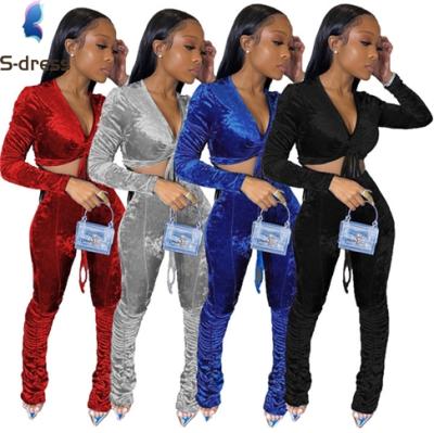 China The 2021 anti-static hot selling products European and American women's clothing velvet two-piece set women sets two-piece for sale