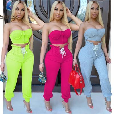 China Anti-pilling 2020 New Arrivals Set Women Zipper Tube Top Pants Sets Women 2 Piece Causal Sport Set Women for sale