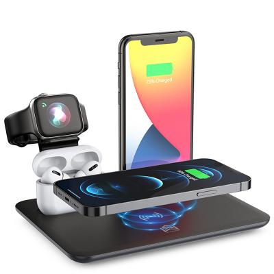 China OEM Custom Portable 15w Tablet Universal Qi Certified Smartwatch 4 in 1 Fast Wireless Charger Station Stand for iPhone for sale