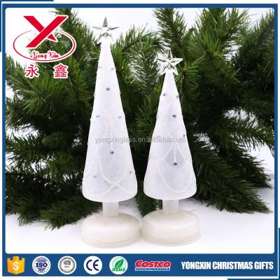 China New China Mini LED Lighted Glass Christmas Tree With Base And Star for sale