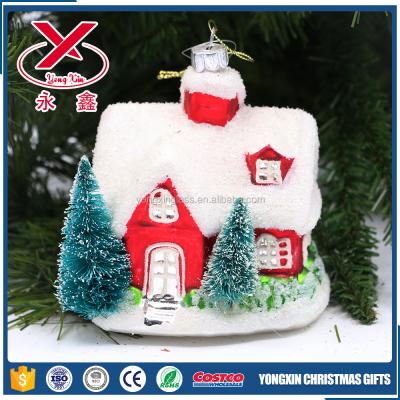 China China 2017 New Mini Snow House Christmas Blown Glass Figurines For Christmas Tree Decorations for sale