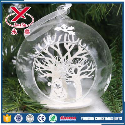 China China Decorative Open Clear Glass Christmas Ball With Wood Chip In It for sale