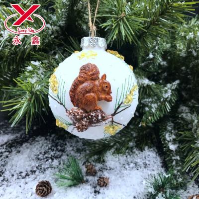 China Christamas Tree Decoration Christmas Glass Ball Hanging Glass Ornaments With Squirrel for sale