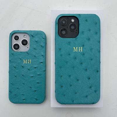 China Oil Shockproof Edge Pattern Ostrich Leather Phone Case For iPhone 13 Leather Case for sale